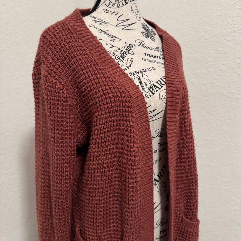 Emma’s Expressions Large Waffle Knit Open-Front Cardigan Sweater Pockets Comfy - Picture 3 of 10